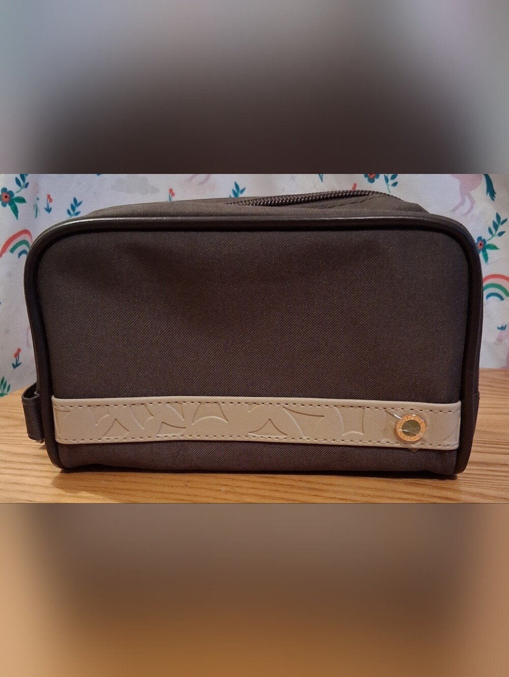 NWT Bvulgari Emirates Brown & Cream Travel Cosmetic Makeup Beauty Toiletry Bag